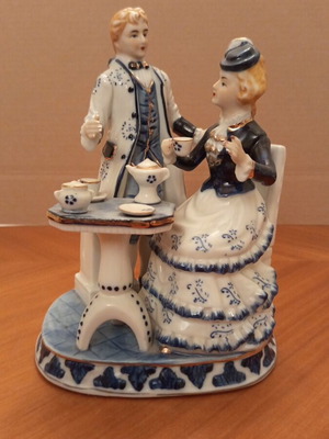 Vintage Japanese Porcelain Figurine Couple, 21cm, cobalt blue