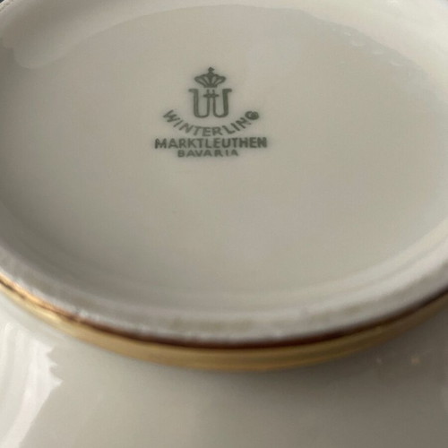 Vintage Winterling Marktleuthen porcelain covered bowl used, pink clematis and gold