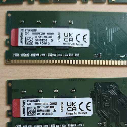 Kingston KVR32N22S6/8 DDR4 8GB RAM modules like new