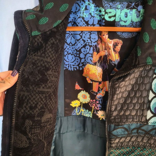 Desigual coat blue / black patchwork like new