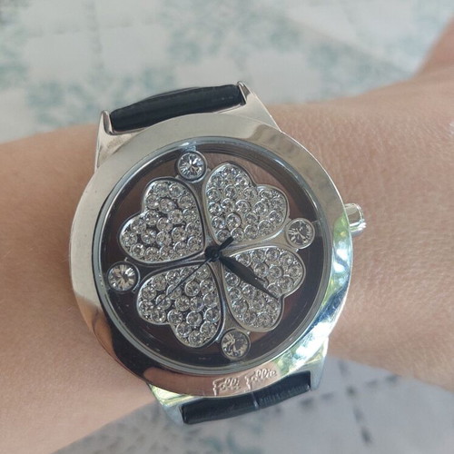 Folli Follie watch with crystals like new, black and silver