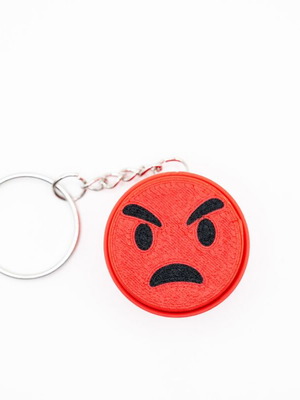 3D Printed Clicker Keychain Angry Face new, red and black