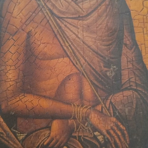 Byzantine icon reproduction used, Christ with crown of thorns