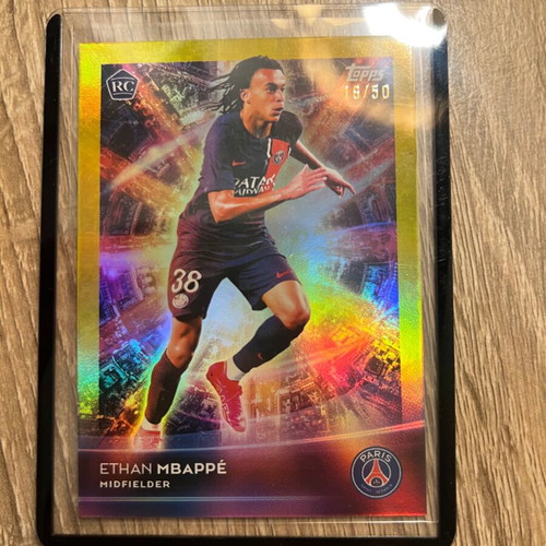 2023-24 Topps Paris Saint-Germain Ethan Mbappé RC Rookie Gold Foil card 16/50