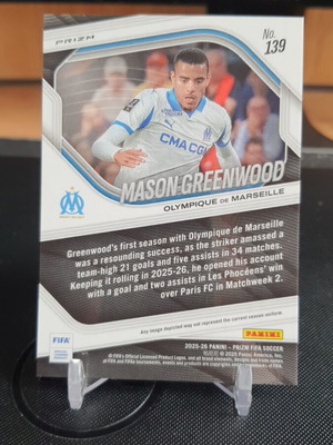 Panini Fifa Prizm 2025-26 Mason Greenwood Genesis SSP Colourmatch card like new