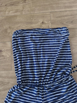 Reline strapless shorts jumpsuit S/M, navy stripes