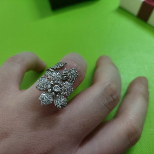 Silver 925 ring used, resizable, flower design