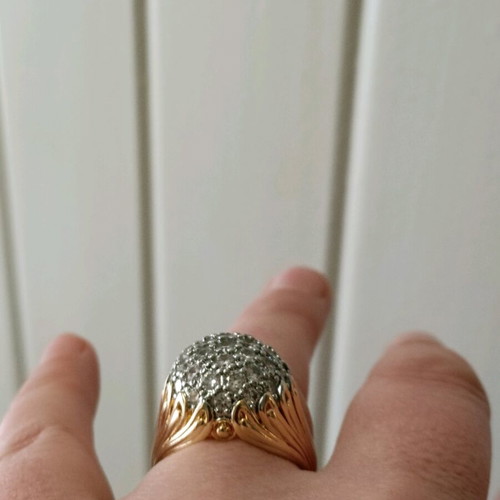 Women's stainless steel dome ring royal style with zircon stones size 18.5 new