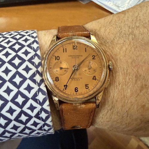 Chronographe Suisse vintage chronograph 18K gold used