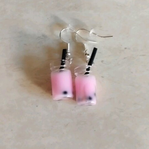 Pink Tea Earrings with Bubbles New
