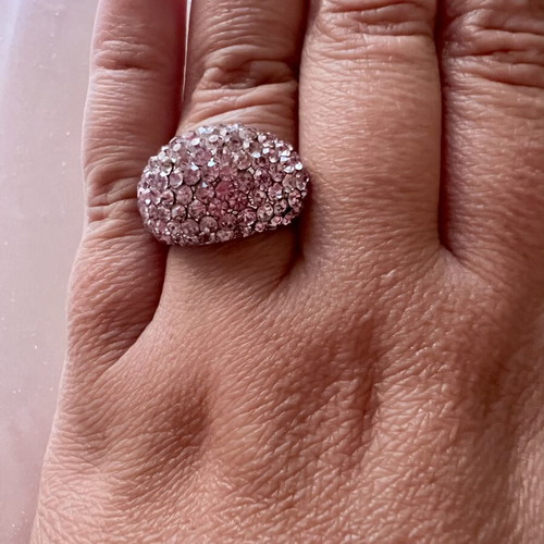 Statement Crystal Dome Ring silver tone with purple crystals new