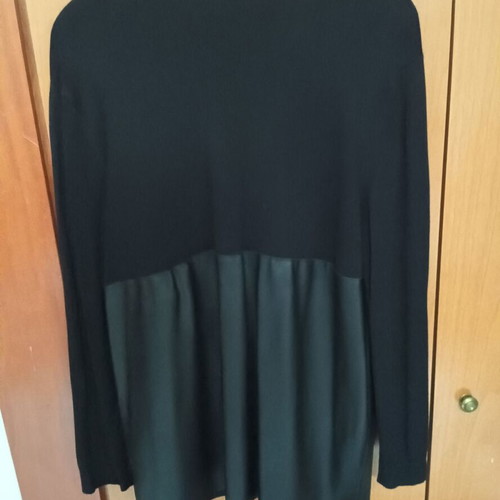 Zara black women's cardigan, half knit half suede, snap buttons, 2 front pockets