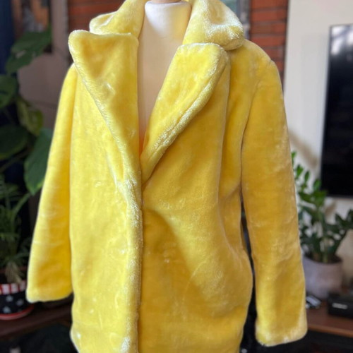 Yellow faux fur coat new, statement jacket