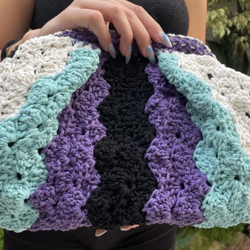 Large colorful hand-knitted cotton yarn bag new