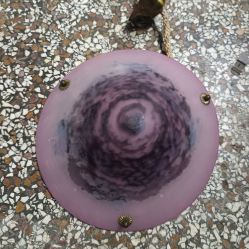 Vintage pendant ceiling light with high-quality lilac glass like new
