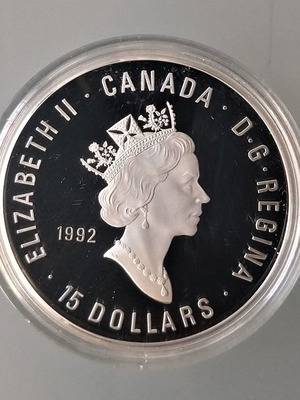 Νόμισμα Καναδά 15 dollars 1992 ασημένιο συλλεκτικό μεταχειρισμένο με κάψουλα και πιστοποιητικό