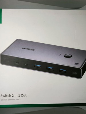 Ugreen DisplayPort KVM Switch 8K/60Hz нов, 2 компютъра 1 монитор, USB 3.0