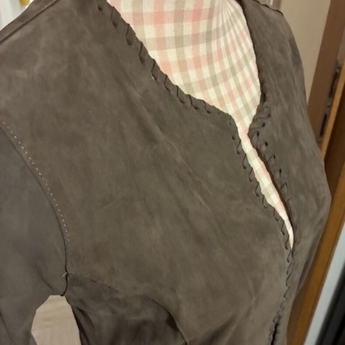 Leather spring jacket long with side slits tan color STE GALERIE BIRKENMEYER like new