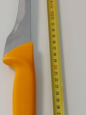 Professional kitchen knives and sharpener set, used