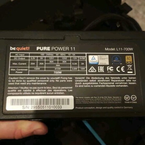 Be Quiet Pure Power 11 700W used computer power supply full wired 80 Plus Gold