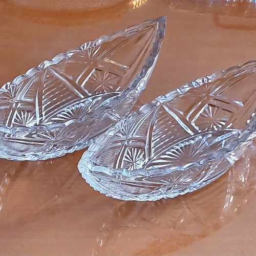 Vintage crystal gondolas set of 2, like new, German lead crystal 60s
