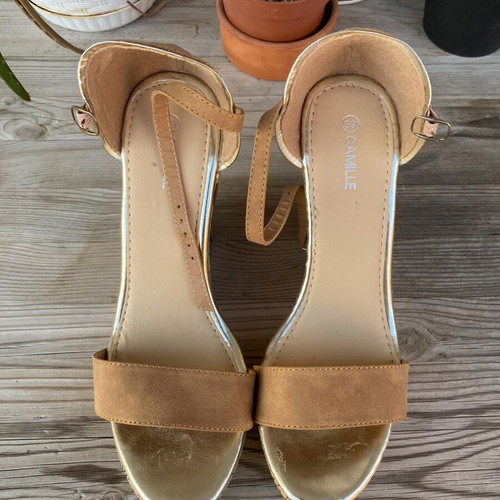 Camille Brown Platform Sandals Size 39 Like New, 10cm Heel