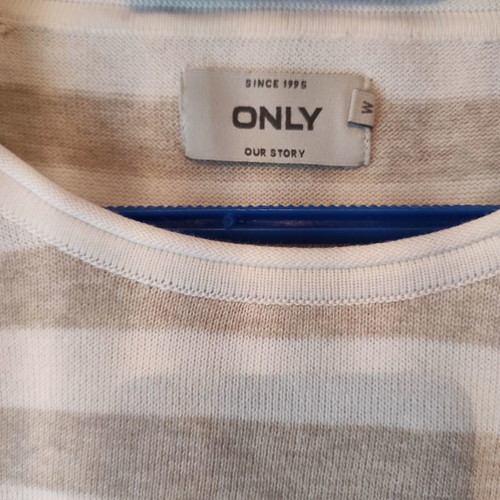 Only cotton sweater new, white with beige stripes and unique sleeve