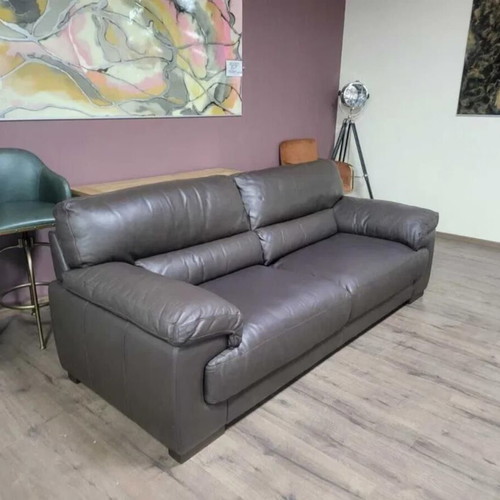 Dark brown leather three-seater sofa new, 100% genuine leather
