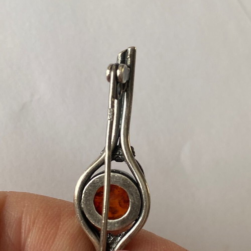 Vintage silver brooch with amber used, silver 925