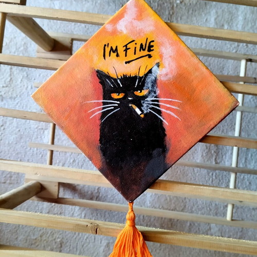 Canvas painting mood of the day with tassel new, acrylic 13×13 cm