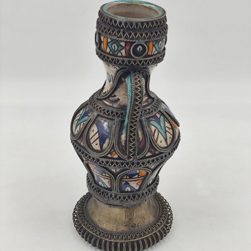 Ceramic vase with filigree Moroccan Fes used