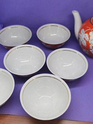 Vintage Soviet Porcelain Tea Set from Tashkent with 24k Gold, used