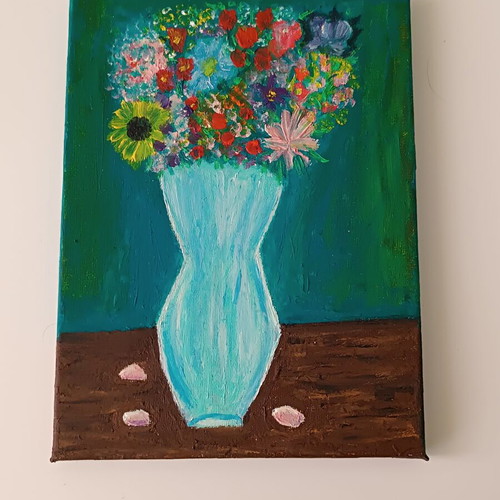 Vase with Flowers Oil Painting on Canvas 25x18 New