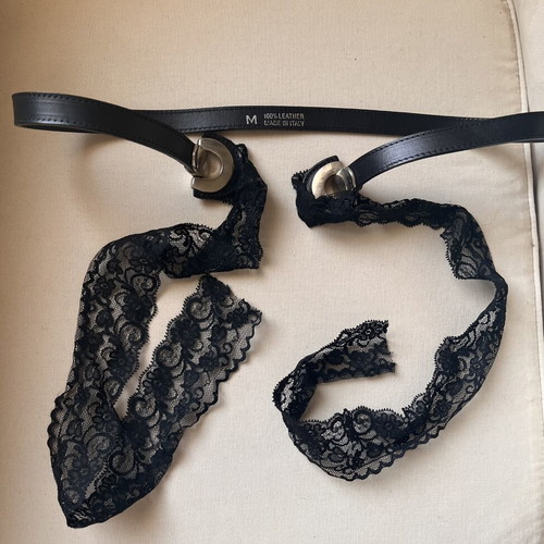Black Belt with Lace Tie New, 100% Leather from Italy