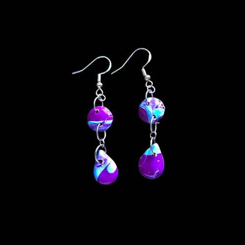 Handmade earrings from recycled plastic, purple and blue, new