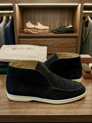 Loro Piana Suede Open Walk Shoes Navy Blue Black Size EU 44 Mint Condition
