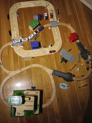 Playtive trains and parking lot used with 39 wooden tracks and accessories