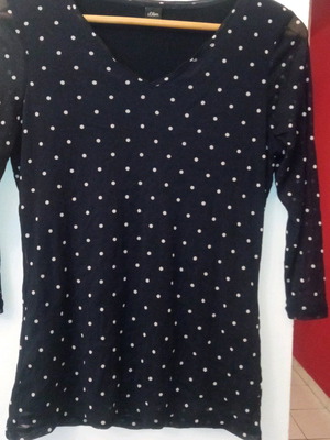 Blouse new very elastic polka dot with transparent sleeves dark blue, size L