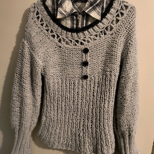 Handmade women's knitted sweater gray like new with gift ribbon