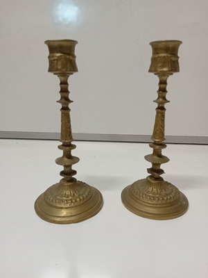 Vintage bronze candle holders set, decorative, 17 cm each