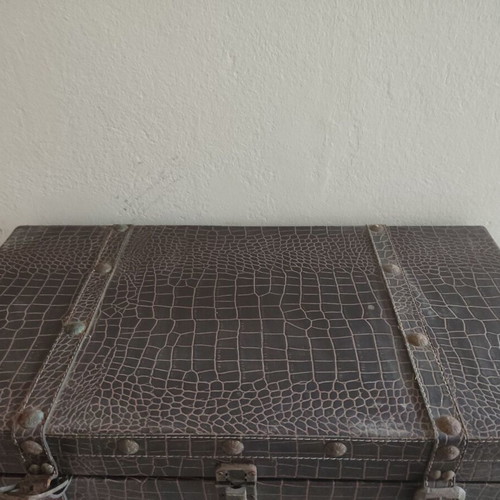 Vintage large trunk with embossed leather like new