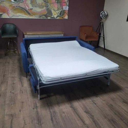 Designer blue fabric sofa three-seater with sleep function new