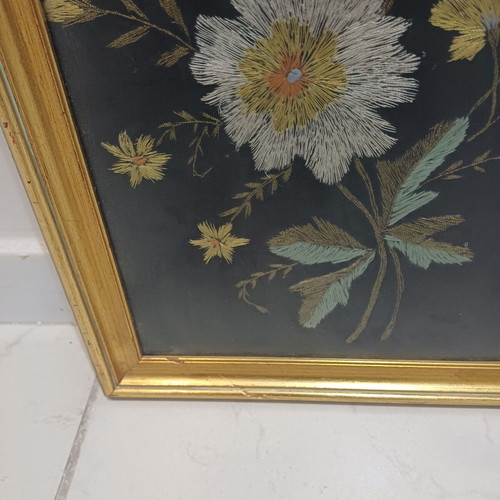 Embroidered textile painting used with metallic threads 30cm x 54cm