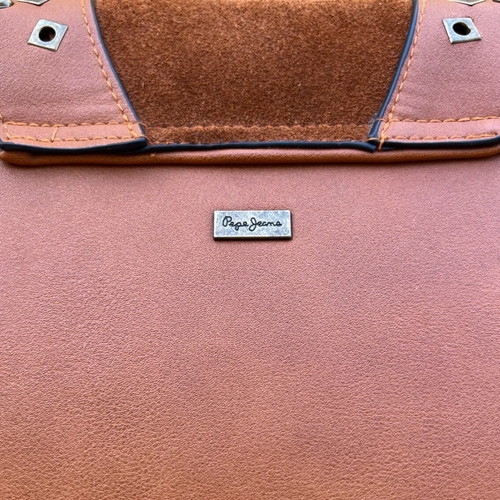 Leather cross body bag Pepe Jeans chocolate like new with fringes