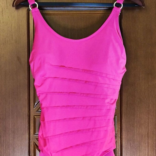 Calvin Klein one-piece swimsuit new, size 12, fuchsia with gold details