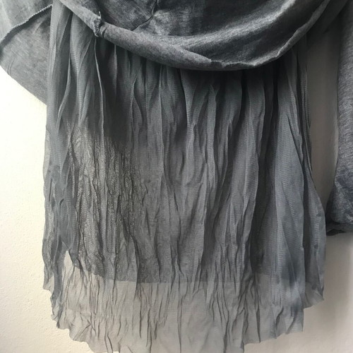 Wrap gray dress used with long sleeves and tulle lining knee-length