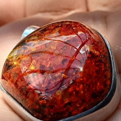 Vintage silver 925 handmade pendant with large Baltic amber stone used
