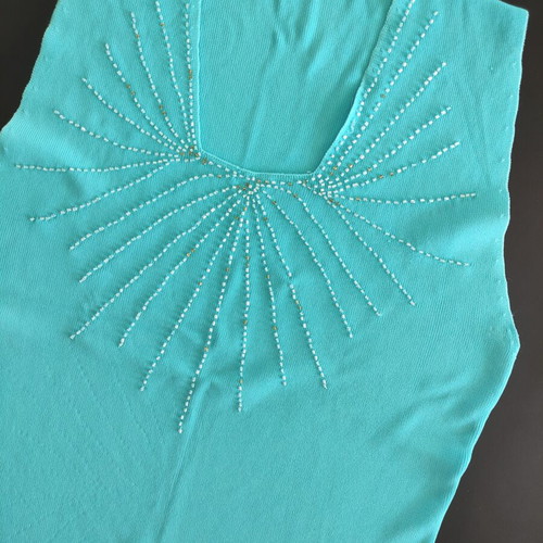 Vintage Y2K Light Blue Knit Top with Beaded Starburst Detail, like new