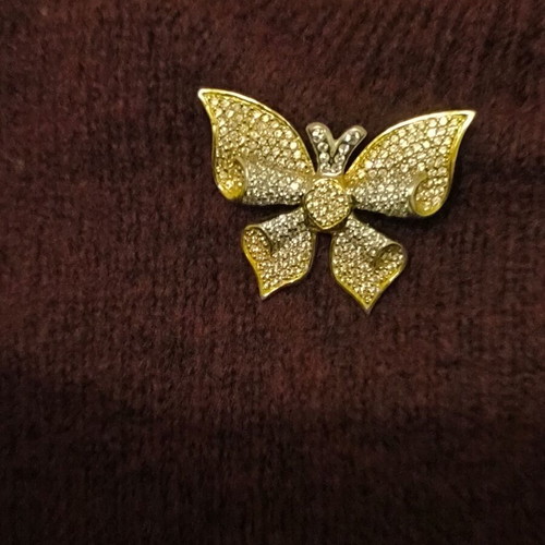 Collectible Gold Butterfly Brooch New from Yellow and White Gold 585