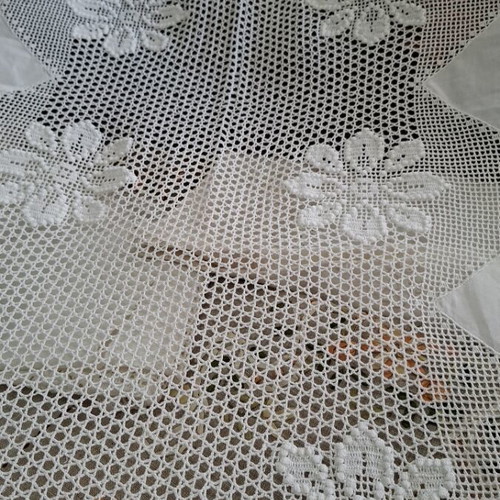 Tablecloth white mercerized cotton fabric 170x220 with cutwork and embroidery